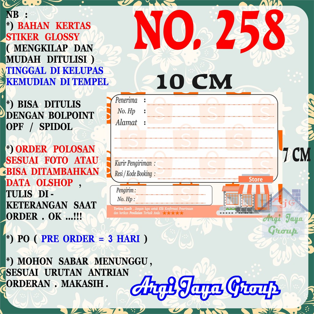 

Stiker Pengiriman - Sticker Alamat Olshop Murah Nomer 258 - 10x7 cm - Glossy