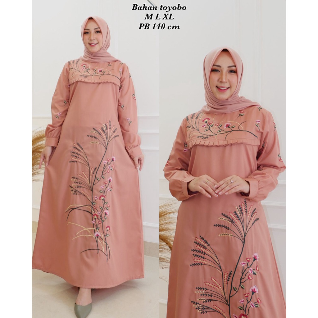 Gamis Toyobo Bordir ~ Gamis toyobo terbaru 2021 ~ Baju Gamis Wanita Dewasa Bahan Toyobo PREMIUM ~ CO