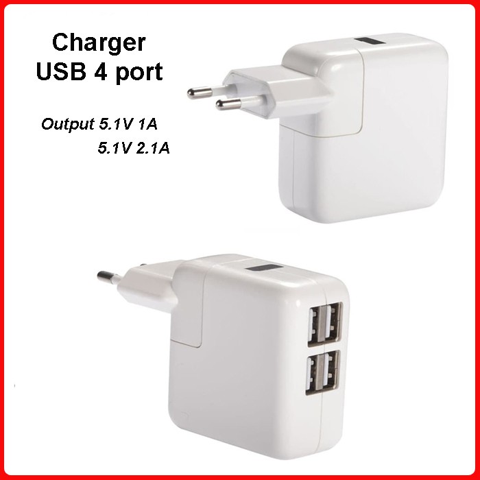 USB Charger 4 Port with LED Charging Display - White