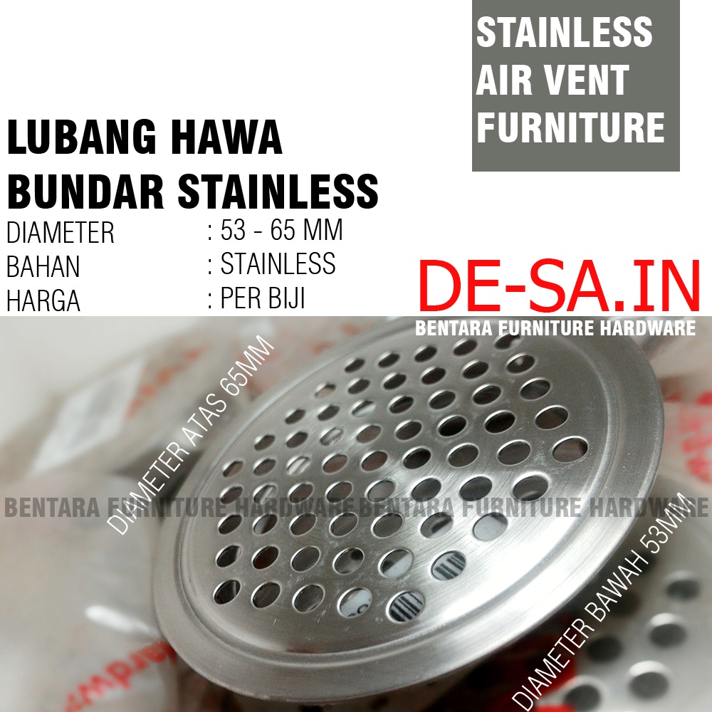 53 MM Lubang Hawa Stainless Silver Anodize - Saringan Hawa Ventilasi Udara Bulat Bundar Large Besar