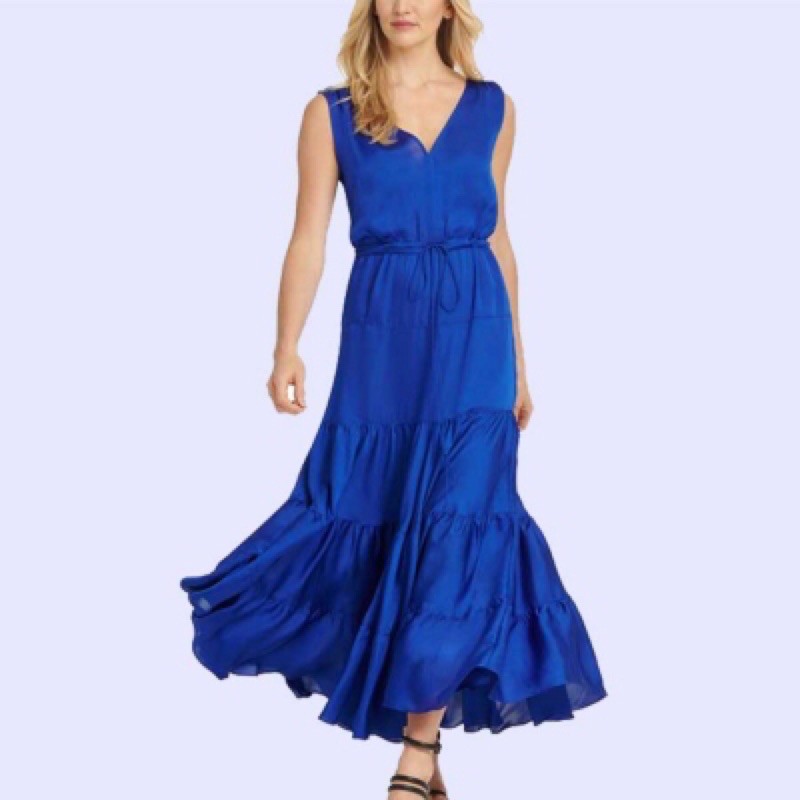 DKNY Maxi Floqy Sapphire Blue - Dress Panjang Wanita Tanpa Lengan Branded