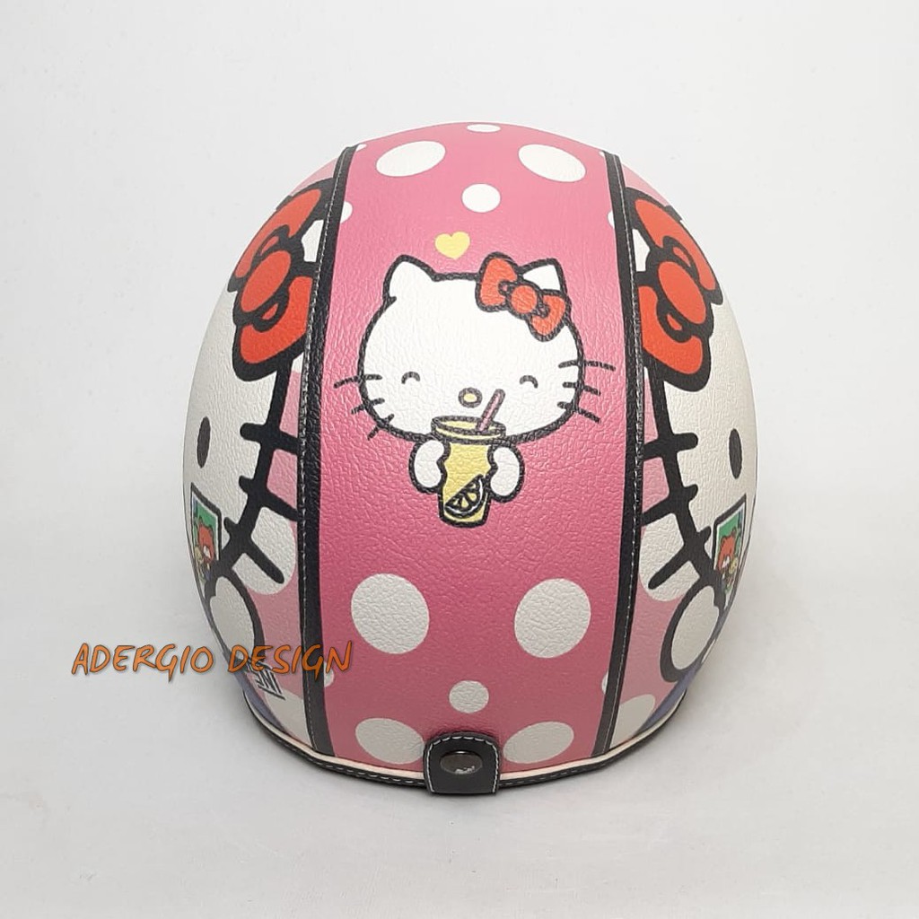 HELM BOGO Karakter Hello Kitty Pink Polkadot 2 Full Kulit Retro Klasik