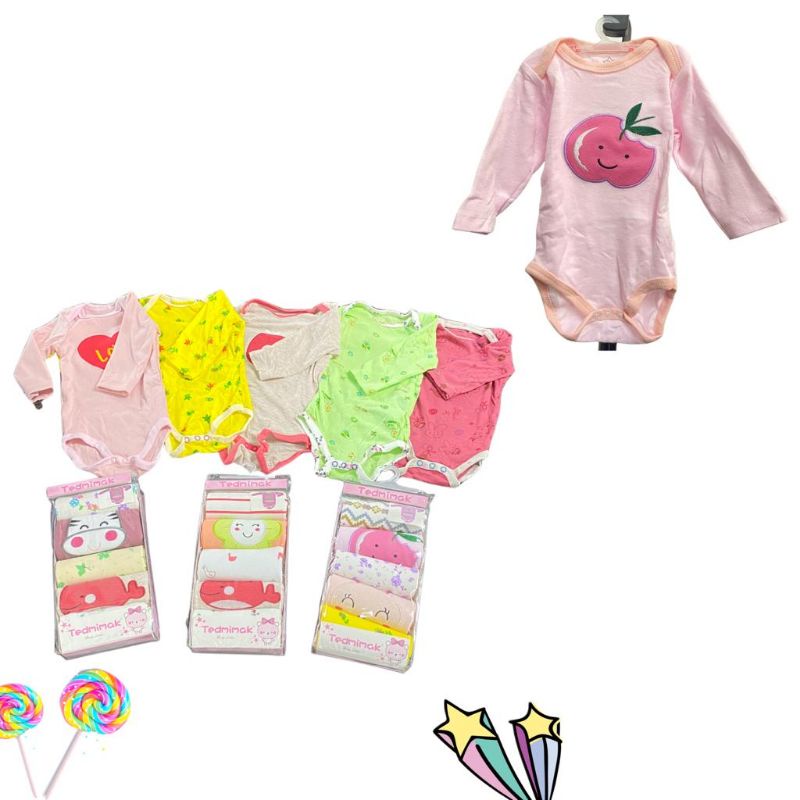 Jumper Bayi Lengan Panjang 5in1 (isi 5pcs) Bodysuit Baby 0-9 Bulan Import Premium Baju Bayi  Newborn Boy Girl