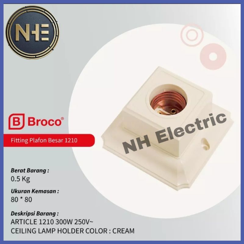 Fitting Lampu Plapon Plafon Segi 4 Kotak 1210 Cream Broco Ceiling Lamp Holder Broco