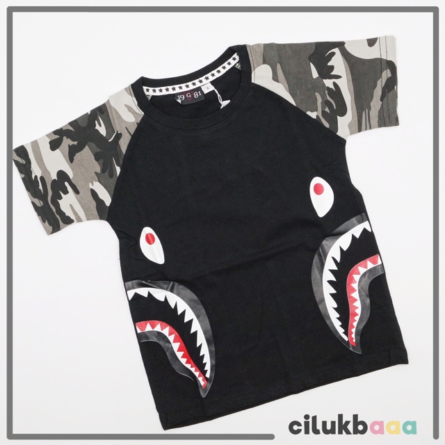 Baju Kaos T-Shirt Bayi & Anak Bape Shark Hitam (Premium)