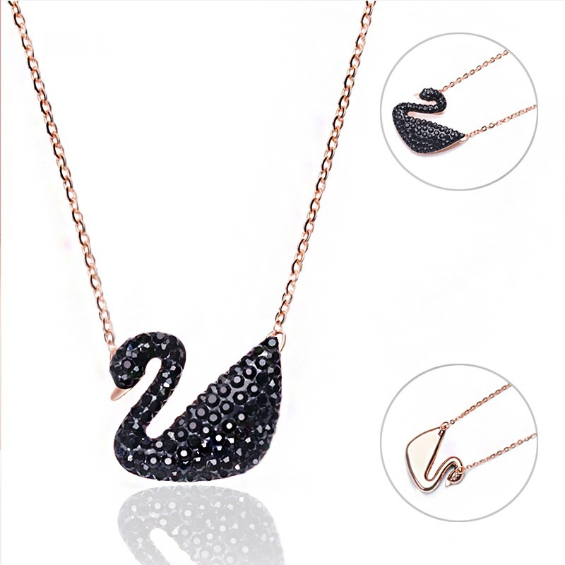 [Ready Stock]Fashion S925 Silver-Plated Rose Gold Black Swan Necklace