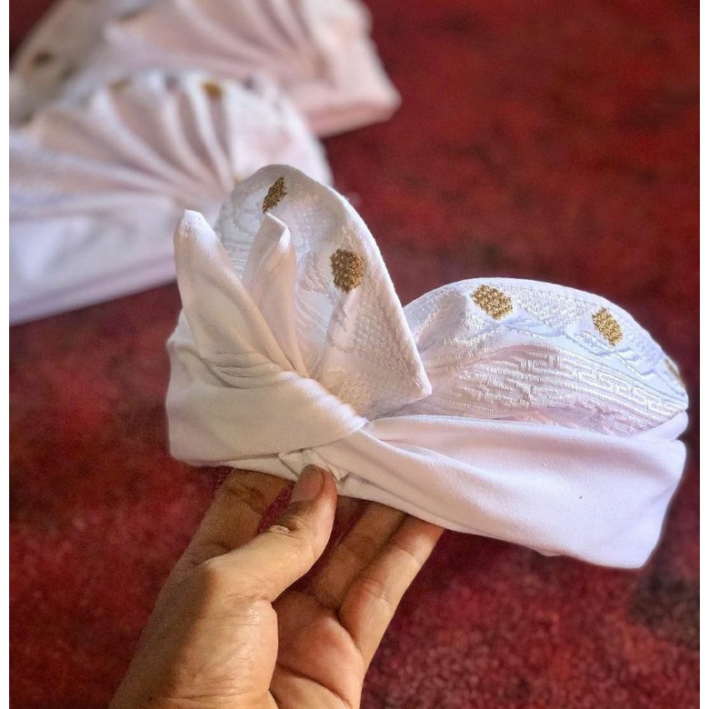 Udeng Putih bordir semi songket, bahan bungkulan (tebal)