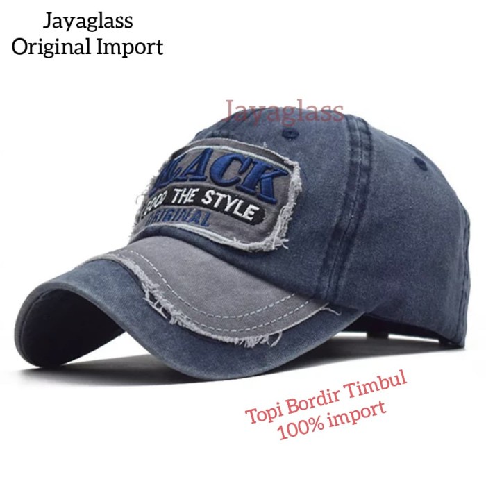 Topi Pria Topi Pria Impor Baseball Black Katun Jeans Bordir Timbul Distro - Black(Z1Y1) Topi Distro 