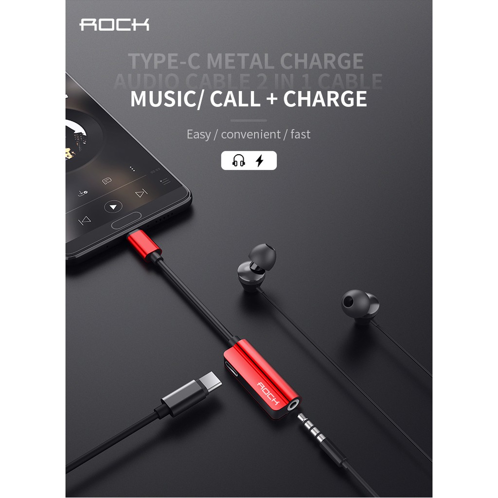 Audio Cable ROCK 2in1 Metal Type C Charge and Audio Cable Original 100%