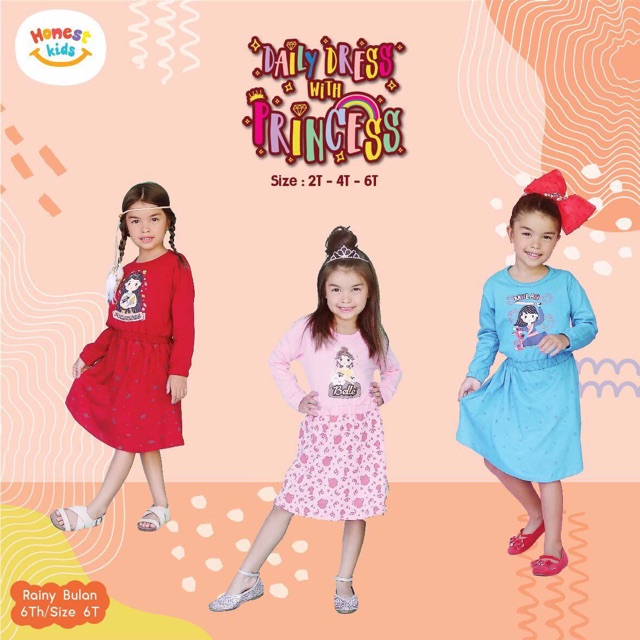 Dress tunik anak Honestkids daily dress Princess 2-6 tahun daily dress daster anak honest kids