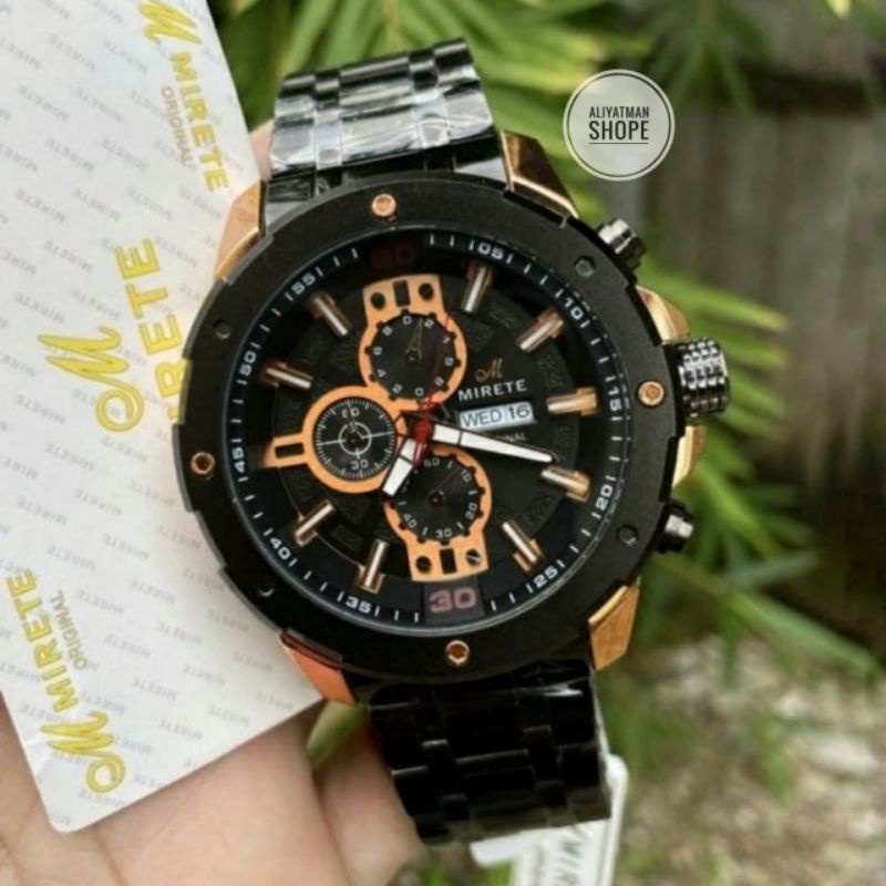 New Series Mirete  - Jam Tangan Pria Analog Spesial Edision Fitur Tanggal Hari Free box Tahan Air Strap Rantai Stainless Mewah Dan Elegan Kekinian Bisa Cod