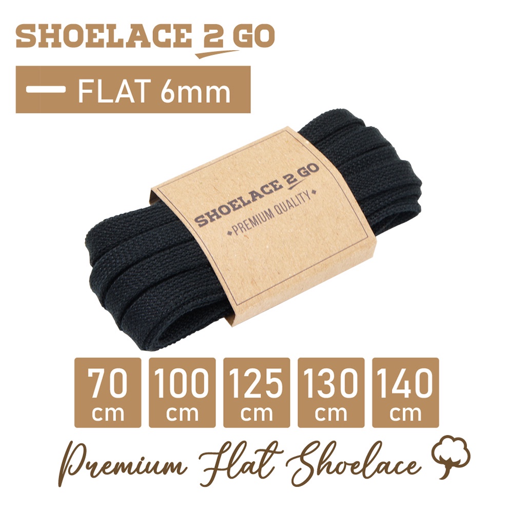 SHOELACE 2 GO PREMIUM TALI SEPATU GEPENG PIPIH FLAT B1 - BLACK - 70CM 100CM 125CM 130CM 140CM