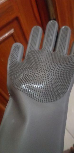 Sarung Tangan Cuci Piring Dengan Brush Yang Tebal Bahan Silikon - 1 Pasang