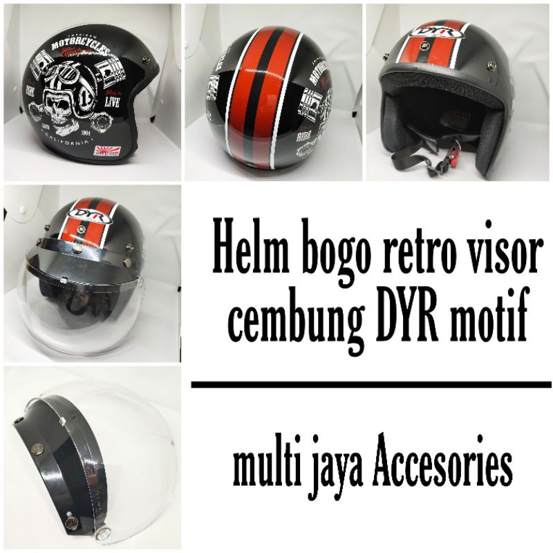 Helm bogo retro visor cembung DYR motif