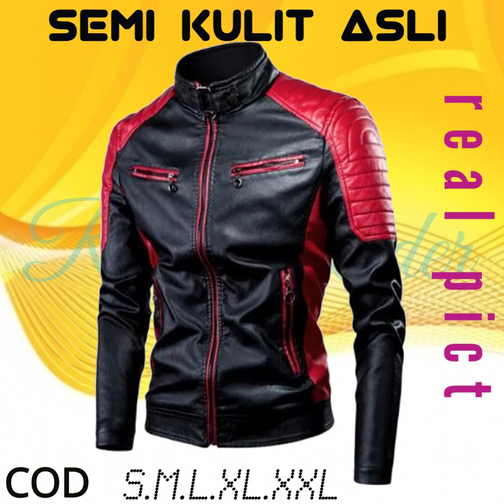 Jaket Semi Kulit Pria Original Karlit#Jaket loop termurah keren terbaru kombinasi#Jaket Motor{COD}