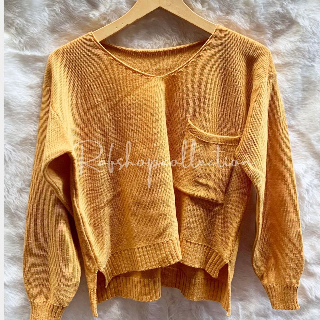 KAREEN POCKET 7GET  Atasan rajut_BLOUSE SAKU _korea style _Sweater Crop