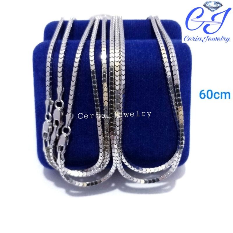 Kalung Perak Pria Wanita Silver Asli 925 Lapis Emas Putih Model Milano Kaca 60 Cm - Kalung Pria Wani