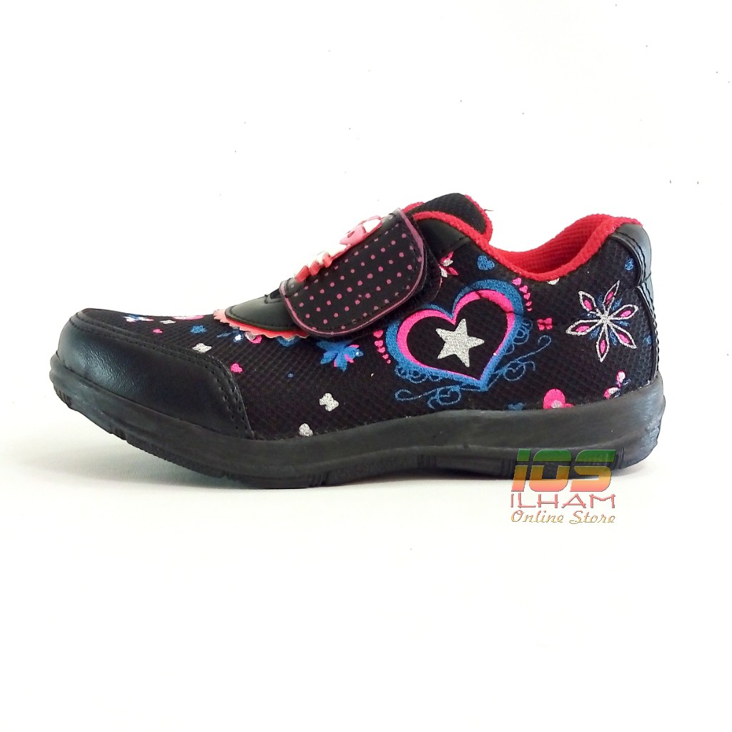 Clare CL02 Sepatu Sneaker Anak TK Love Size 26-35 Hitam Merah