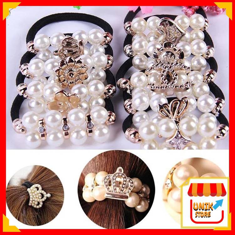 UNIK - F807  Ikat Rambut Anak Mutiara / Ikat Rambut Korea / Karet Rambut / Aksesoris Rambut