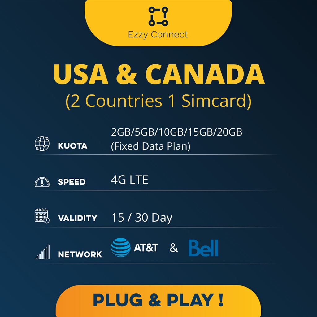 30 DAYS 4GB/10GB/12GB SIM Card USA &amp; CANADA AT&amp;T NETWORK TERMURAH  !!