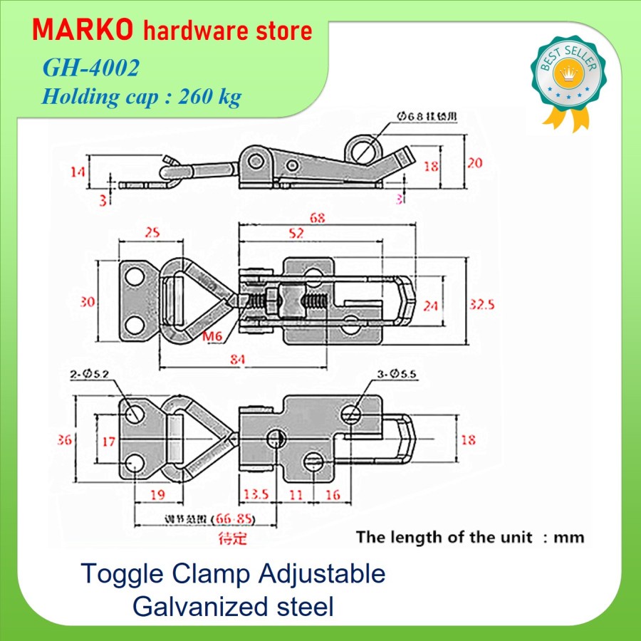 Toggle Clamp Latch Besar GH 4002 Adjustable Horizontal Clamp GH4002 box jeep truck toggle 4002