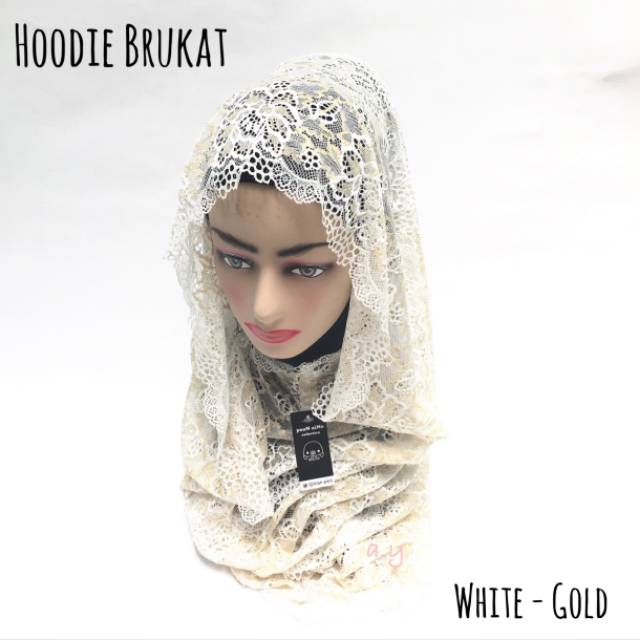 Hijab Hoodie Brokat Lace Tali  Syahrini Rossa Purple Lebaran