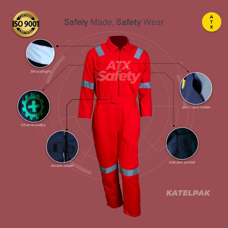 Wearpack Baju Safety Katelpak Coverall Terusan  Jumpsuit Merah ATX
