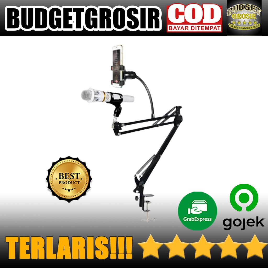 Microphone Suspension Boom Scissor Arm with Smartphone Lazypod - D6--TaffSTUDIO