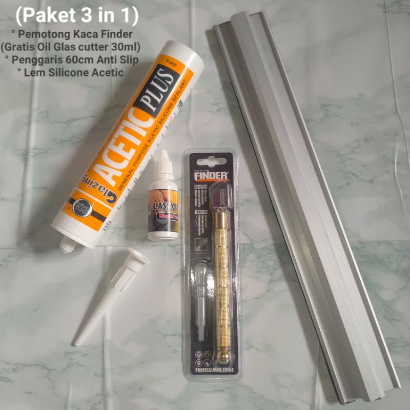 

Pemotong Kaca Finder,Lem Silicone Acetic, Penggaris 60cm Anti Slip(Paket 3 in 1)Murah
