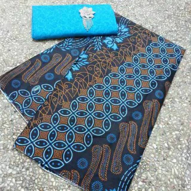 Kain batik printing motif kawung seno biru