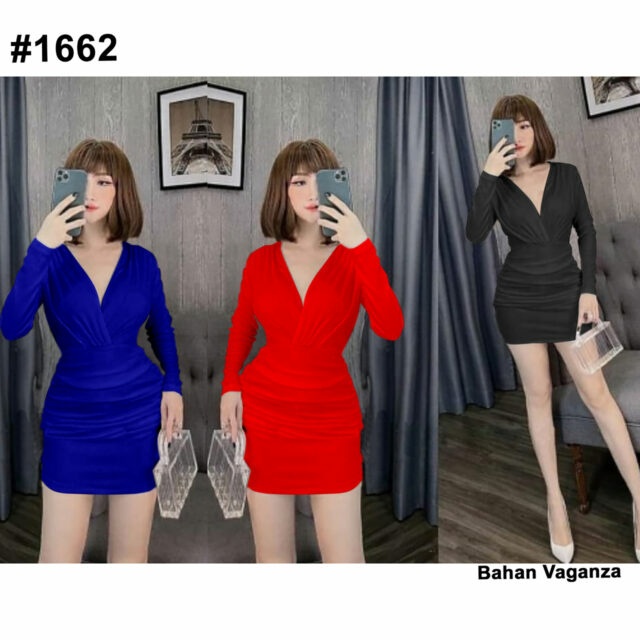 MINI DRESS LENGAN PANJANG 1662 DR.VEGINI | DRESS WANITA MINI TANGAN PANJANG BAHAN TEBAL PREMIUM | BA