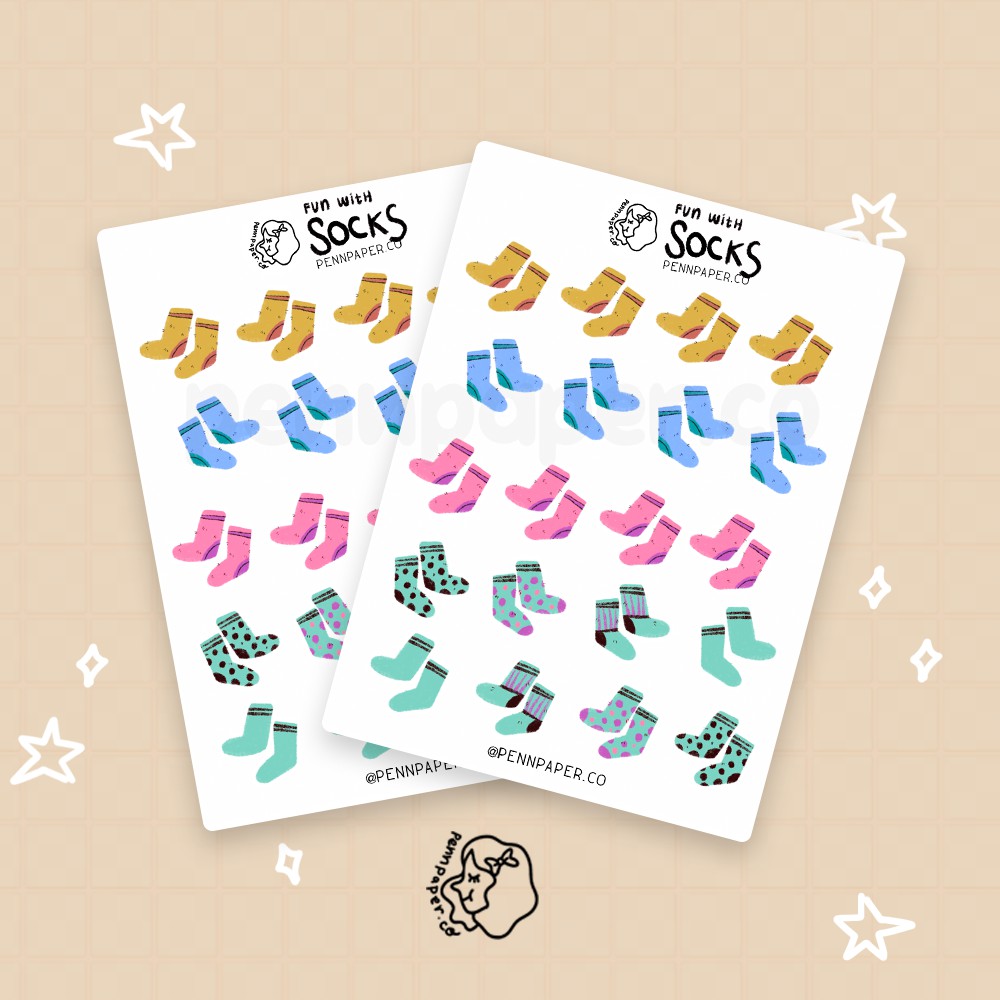 

[pennpaper] Fun with Socks Deco Sticker Sheet Bujo Stiker Lucu