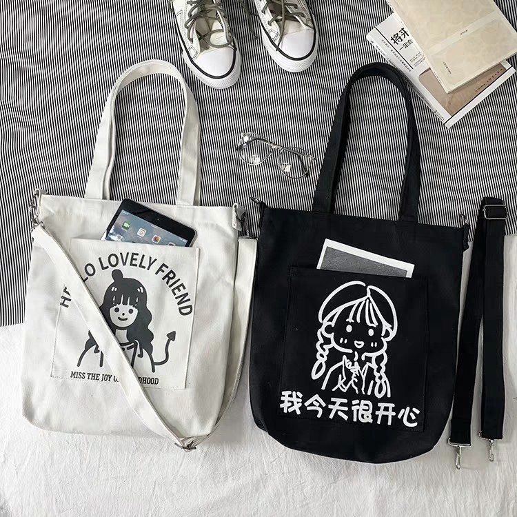 FINOM BONG CHA - Tote Bag Wanita Korean Style Black &amp; White
