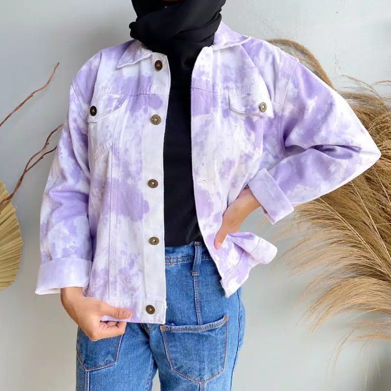 CROPTY JAKET JEANS TIEDYE WANITA // TIEDYE JAKET JEANS // JAKET JEANS WANITA TIE DYE .-2
