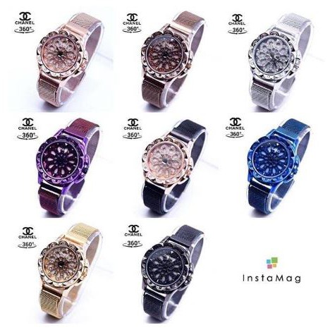 JAM TANGAN MAGNET WANITA CAHNEL WATERRESIST 360 derajat DALAM NYA BISA BERPUTAR