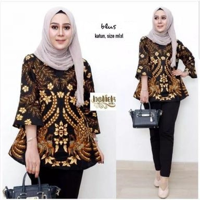 Termurah Blouse Batik Wanita Formal Baju Batik Hitam Coklat Terbaru