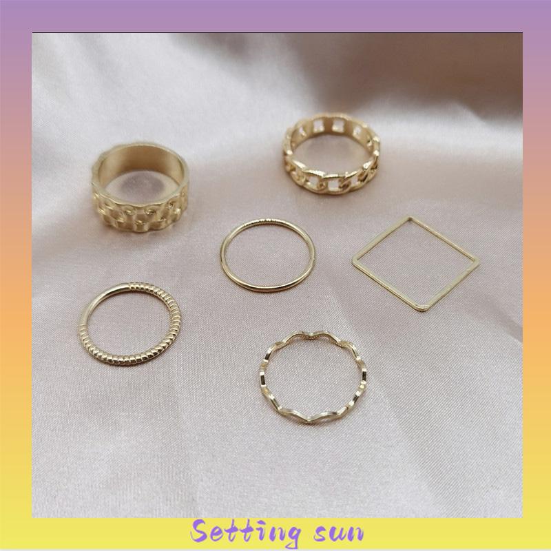 4pcs / Set Cincin Jari Telunjuk Bentuk Geometris Gaya Retro Untuk Wanita TN