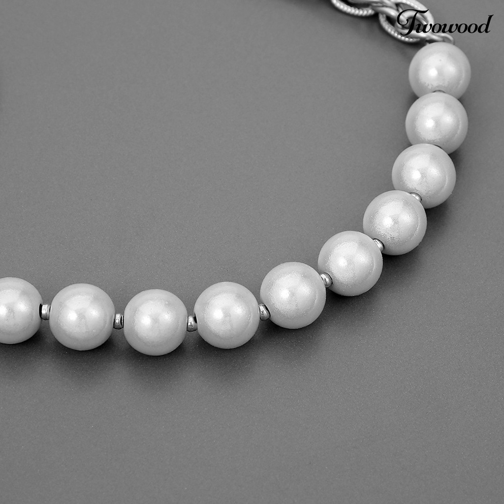 Kalung Choker Bahan Stainless Steel Aksen Mutiara Imitasi Untuk Pria