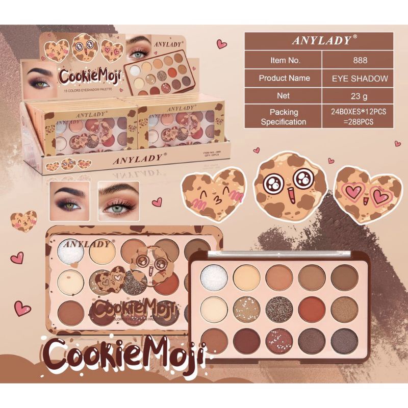 ECER!! EYESHADOW ANYLADY PALETTE COOKIE MOJI 15 WARNA NUDE SERIES NO. 850B/888