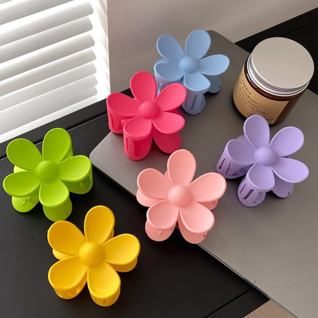 JEDAI DOFF JUMBO 7.5cm - Jepit Rambut Matte Cakar 4 Motif Bunga DAISY - Jepit Ponytail Hair Claw Clips