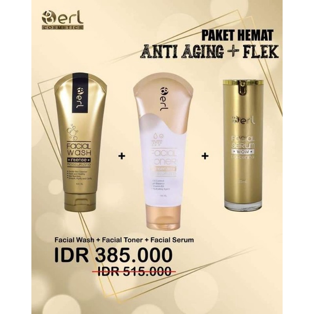 B Erl Cosmetics / B Erl Kosmetik / Berl Cosmetics / paket skincare Anti Aging dan Flek Hitam / Berl 