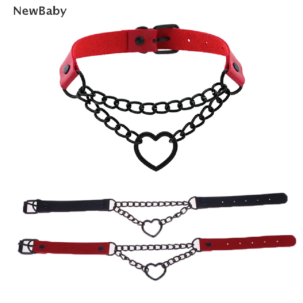 NewBaby Women Gothic Choker Black Red Necklace PU Collar Chains Maid Punk Cosplay Access ID