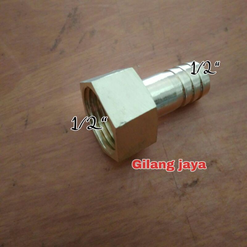 Nepel sok selang air drat dalam 1/2" x 1/2" - Nepel Kuningan sambungan selang gas water heater
