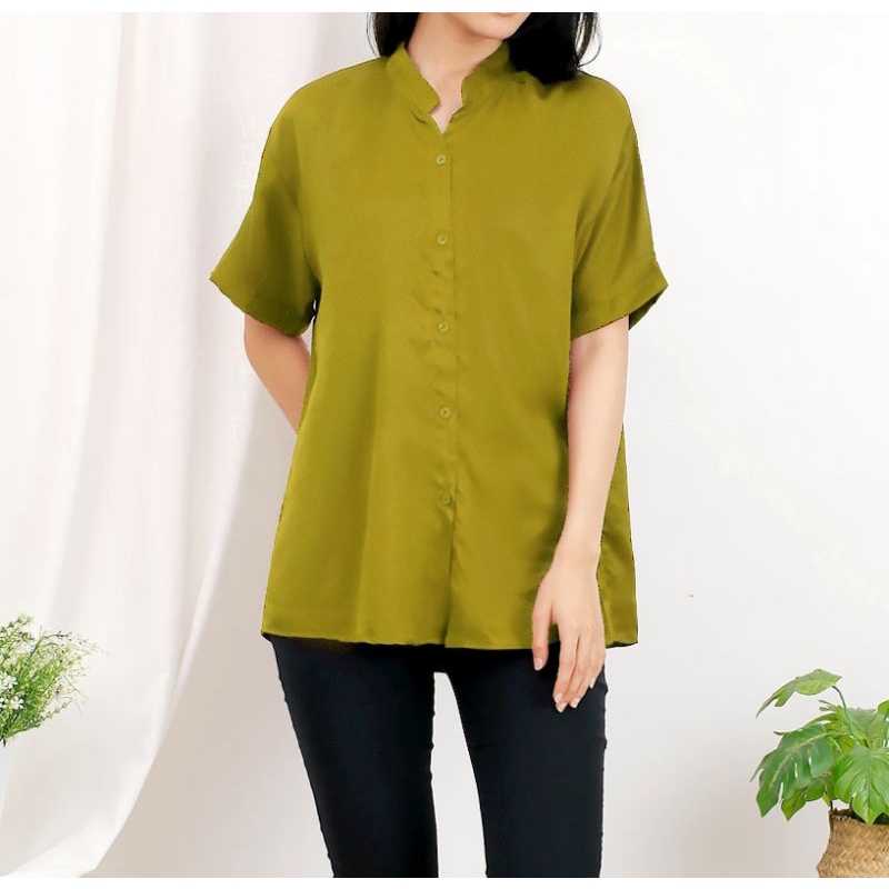 Atasan Rayon Twill Blouse Polos Baju Atasan Kemeja Wanita Kemeja Wanita Lengan Pendek Rayon Twill