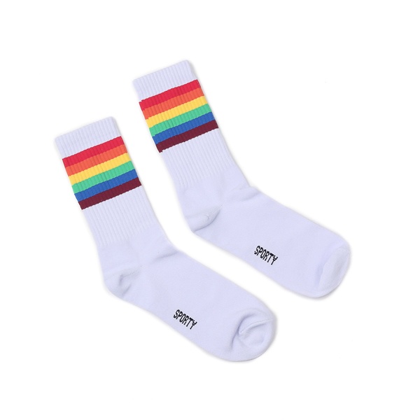 Kaos Kaki Pelangi Old School Motif Rainbow Bahan PE Warna Putih