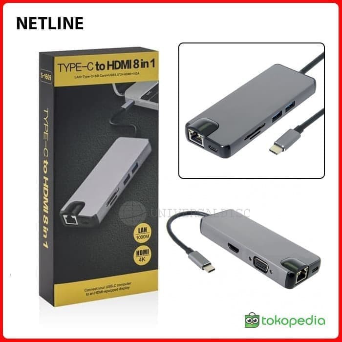 Type C To HDTV 8 in 1 Lan Type-C SD Card USB 3.0 HDTV VGA Port