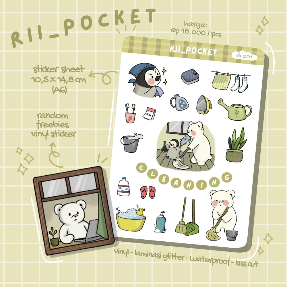 

Cleaning Sticker Ber & peng / Journal Sticker/ Daily activity sticker / Cute Sticker [rii_pocket]