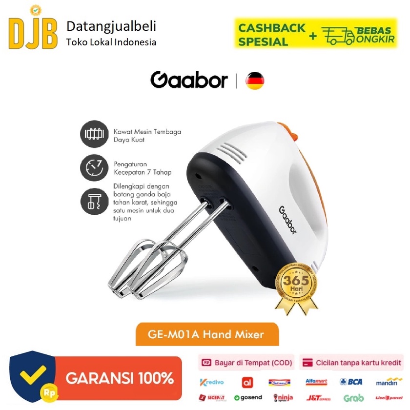 Gaabor Hand Mixer 100 Watt Pengocok Telur Pengaduk Stainless 7 Kecepatan Kocokan Adonan Telur