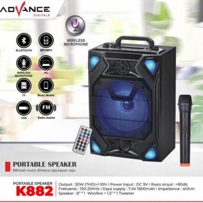 Speaker Portable Meeting Bluetooth 8&quot; K 882 ADVANCE +Mic+Remote/Spiker RemotE good