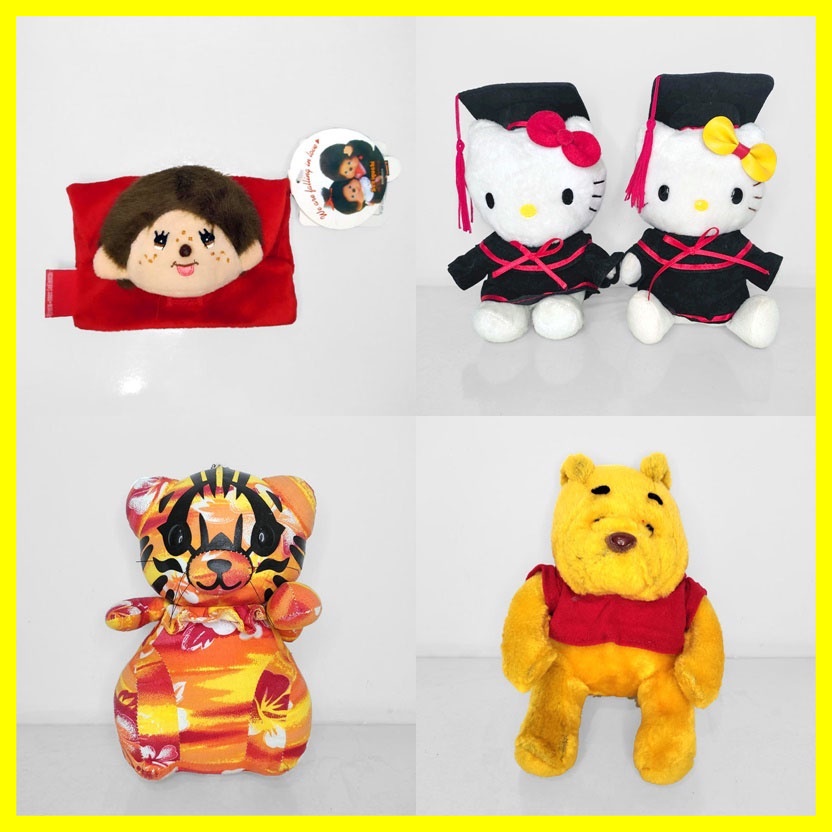 Mainan Anak Boneka Karakter Monchichi Jepang Hello Kitty Wisuda Baju Toga Lucky Cat Winnie The Pooh